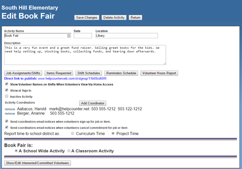 Editable Activity Program Edit Activities & Committees